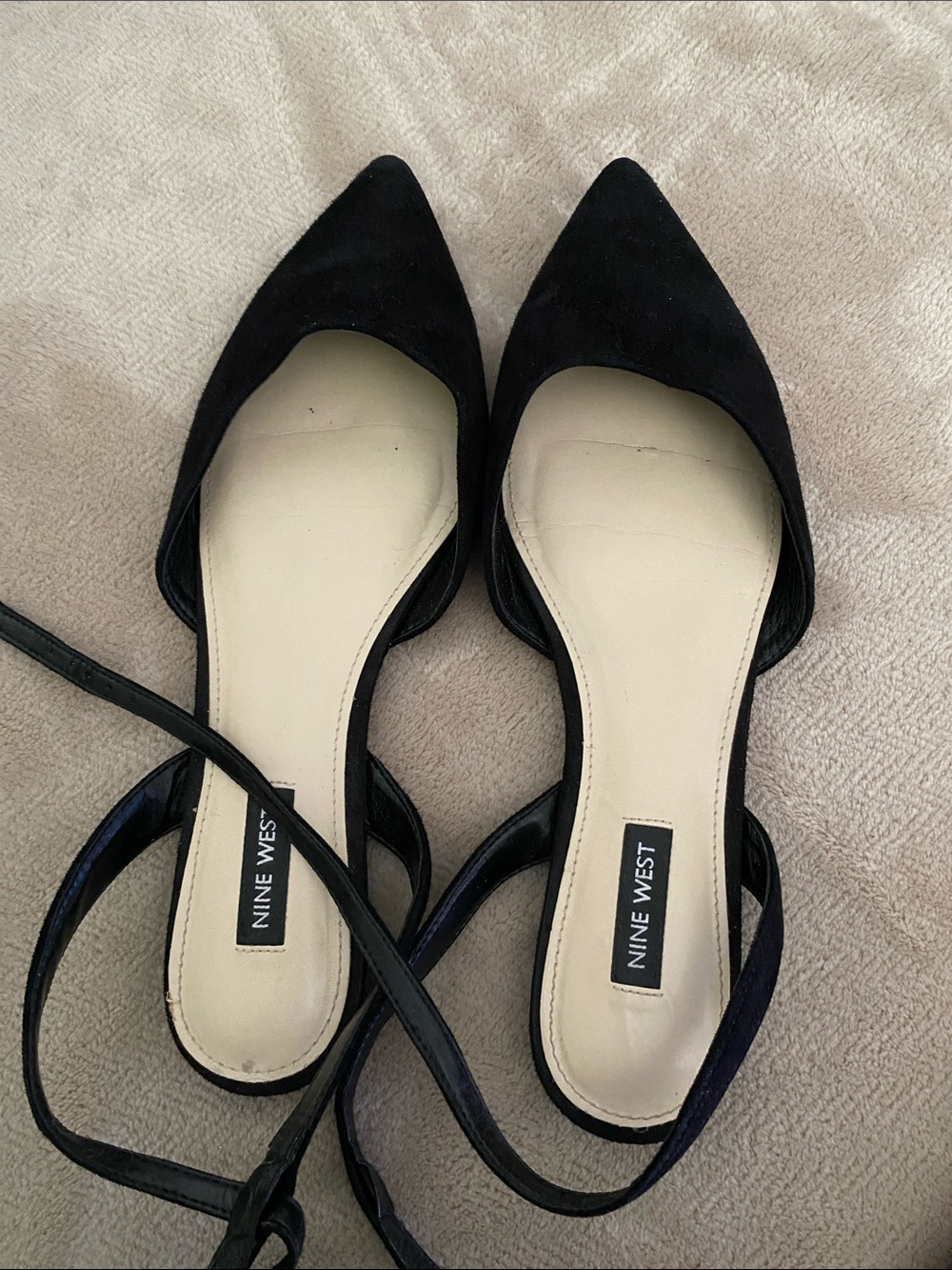 Nine West Black Pointed D'Orsay Ankle-Strap Flats
